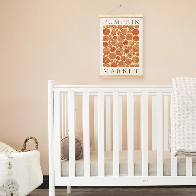 TLESKE Fall Pumpkin Market Poster Hanger Frame, Autumn Pumpkin Flowers Hanging Wall Art Room Decor for Bedroom Living Room, Aesthetic Floral Pumpkin Wall Banner Prints Pictures Artwork, 12x16