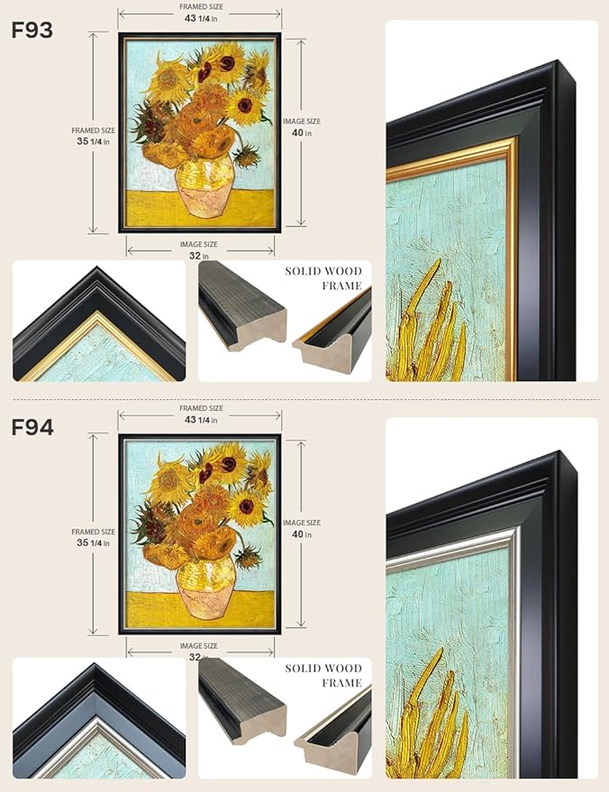 DECORARTS - Twelve Sunflowers by Vincent Van Gogh, Large Giclee Canvas Print with Solid Wood Frame, Oversized Wall Art Decor