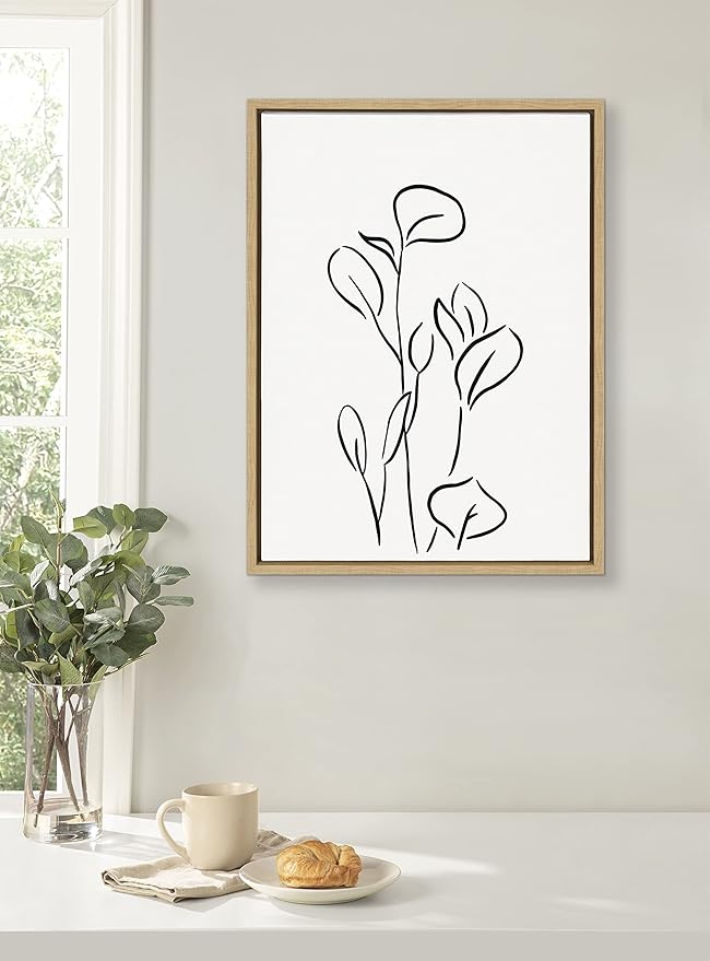 Kate and Laurel Sylvie Botanical Sketch Print No 3 Framed Canvas Wall Art by The Creative Bunch Studio, 18x24 Natural, Minimalist Abstract Botanical Print for Wall