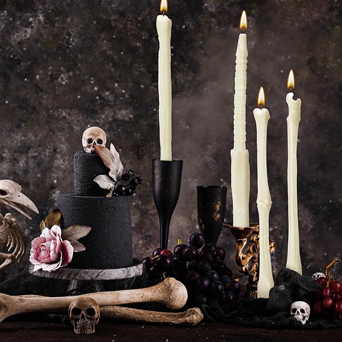 Nuanchu 12 Pack Halloween Bone Taper Candles 10 Inch Unscented Dripless Skeleton Candles for Halloween Party Decor, Table Centerpiece, Gothic Home Decoration, Spooky Gifts