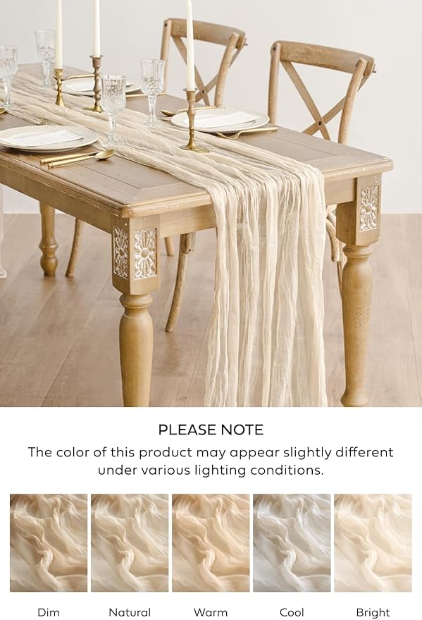 Ling's Moment 14Ft Ivory Cheesecloth Table Runner Beige Extra Long Gauze Semi-Sheer Cream White Table Runners Tablecloth for Wedding Party Bridal Shower Decor