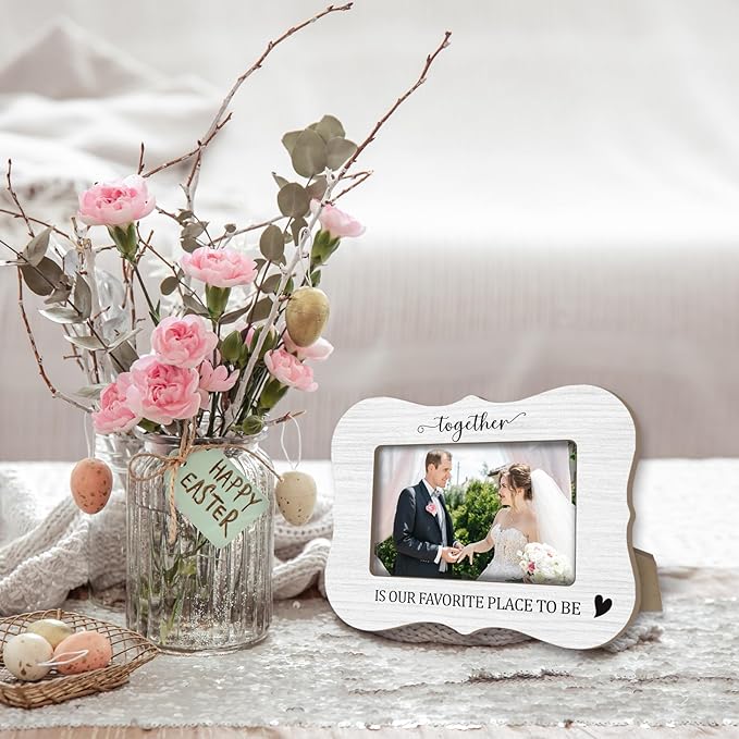 Wedding Photo Frames - Together IS OUR FAVORITE PLACE TO BE - 2025 Minimalist Wood Couple Frames, Wedding Gifts For Newlyweds, for 4 x 6 Horizontal Engagement Photo - A10