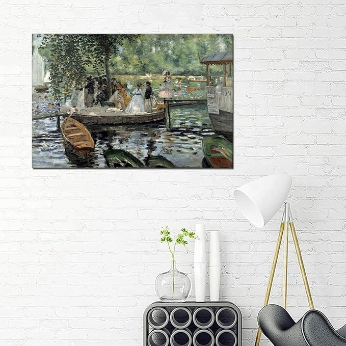 QBQT La Grenouillere By Pierre Auguste Renoir Famous Artwork Landscape Picture for Impressionism Modern Bathroom Nursery Poster Canvas Print Home Office Decor Frame 12x18inch