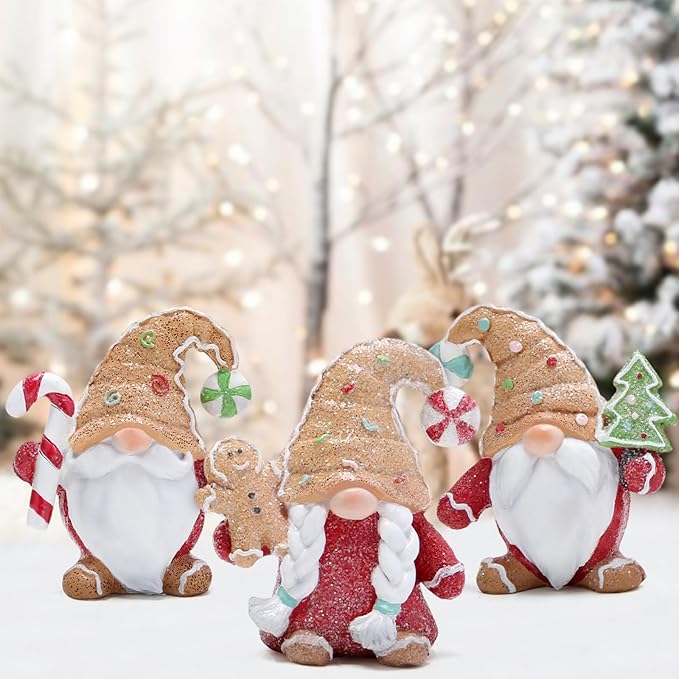 Hodao Christmas Gingerbread Gnome Decorations Set of Three-Charming Christmas Decor for Home Indoor-Festive Fun Gift (Red Clothes)