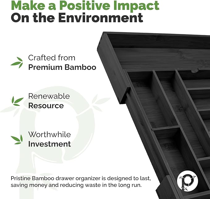 Silverware Organizer - Expandable Kitchen Drawer Organizer - Adjustable Kitchen Drawer Organizer for Utensils, Expandable to 25 Inches Wide, 10 Slots - Black