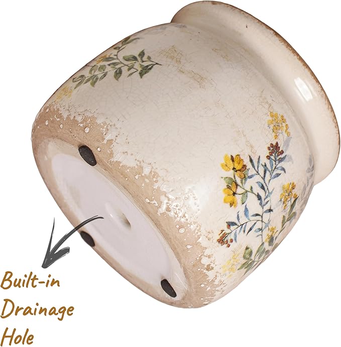 Pots for Plants, Ceramic Planters for Indoor/Outdoor Plants, 6.29'' Plant Pots Indoor with Drainage, Vase & Planters, Vintage Rustic Pots for Indoor Plant, Home & Fall Decor, Yellow Sage