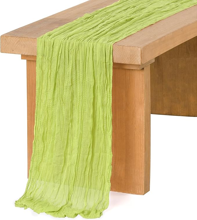 Ling's moment 14Ft Light Green Cheesecloth Table Runner Lily of The Valley Lime Green Tablecloth Sage Table Runners for Wedding Celebrations for Baby Shower Decorations