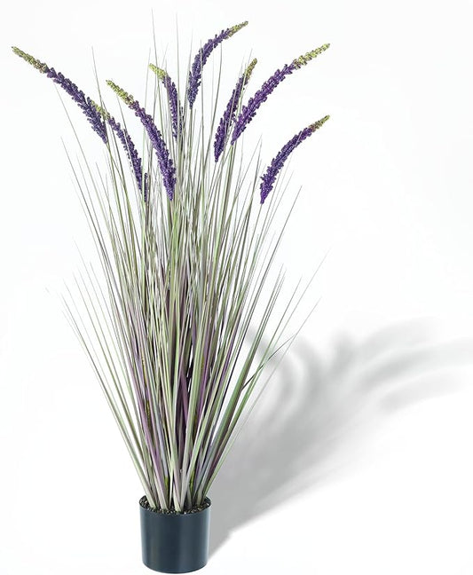 KOL 4ft Artificial Veronica Spiked Speedwell Grass, 47in Faux Veronica Spicata Flower, Tall Fake Reed Grass for Home Office Garden Wedding Decor, Indoor Outdoor Fake Plant, UV-Resistant, Purple
