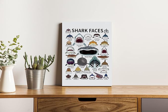 Nogrit Shark Canvas Wall Art 1114 Inch for Bathroom, Bedroom, Living Room, Classroom, Dorm - Shark Decor and Gifts