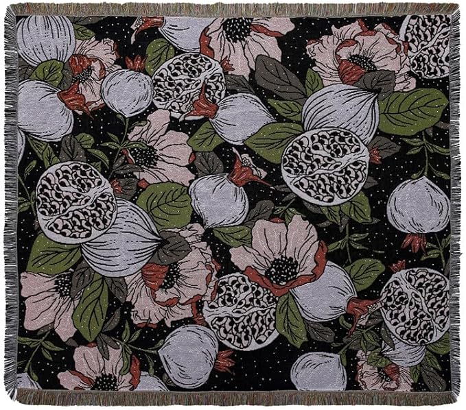 Boho Throw Blanket Reversible Cotton Bohemian Tapestry Hippie Room Decor Double Sided (Boho Flower Dark 50"x60")