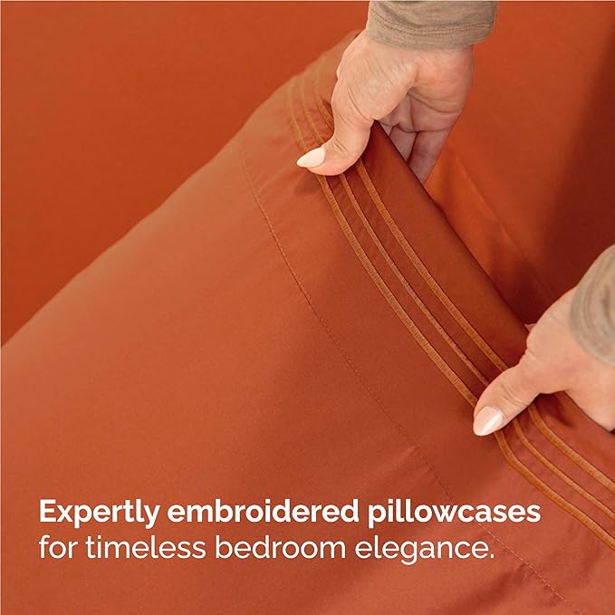 Full Size 4 Piece Sheet Set - Comfy Breathable & Cooling Bed Sheets Set - Hotel Luxury Bedding for Women, Men, Kids, Teens, Boys & Girls - Deep Pockets, Soft and Wrinkle Free - Oeko-Tex - Terracotta