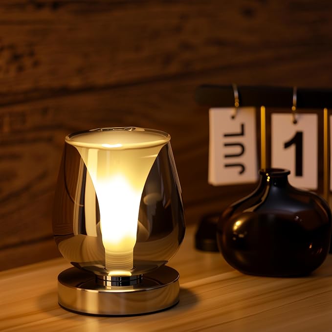 Small Touch Bedside Table Lamp, Modern Small Lamps for Bedroom Living Room Nightstand, Desk lamp with Smoky Grey Glass Lampshade, 4 x 4 x 5 inch Accent Night Light for Dining Room and Office