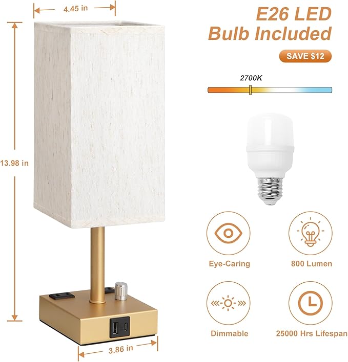aooshine Gold Fully Dimmable Nightstand Lamps
