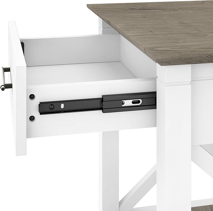 Bush Furniture Key West Small End Table with Storage | Modern Farmhouse Accent Shelf for Living Room in Pure White and Shiplap Gray