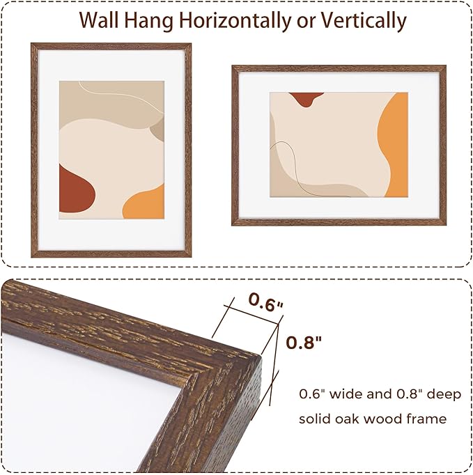 12x16 Picture Frame, Solid Oak Wood 12 x 16 Frame for Wall, 12 by 16 Picture Frames with Real Glass, 12x16 Frame Matted to 8.5x11, Rusitic Wood 12"x16" Poster Frame, Walnut Color, 1 Pack