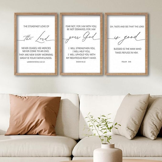 SRSZHIYUE Bible Verses Wall Decor Set of 3, 16"x11" Christian The Lord Your God Is Good Scripture Sign, Holy Religious Living Room Jesus Christ Prayer Faith Motivational Quotes Faith Wall Hang (Wood)