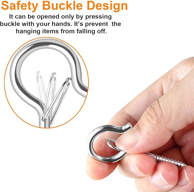 24 PCS Q-Hanger Hooks, Screw Hooks for Outdoor String Lights, Safety Buckle Design Cup Eye Hook for Hanging Christmas Lights, Plants, Mounted on Wall Ceiling, Include 1 Wing Nut Driver, Silver