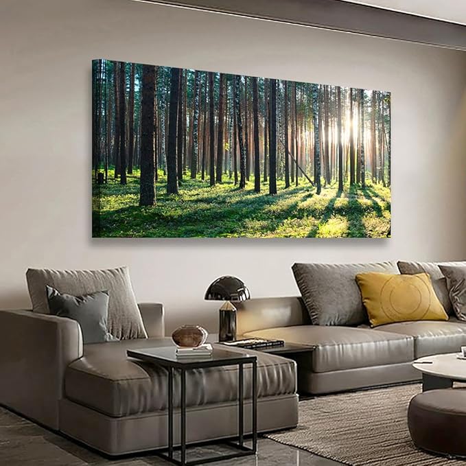 Sunshine Forest Wall Art for Living Room Bedroom Office Large Green Grassland Nature Canvas Wall Art Kitchen Pictures Modern Landscape Wall Decor Paintings Artwork Waterproof 20 * 40inch
