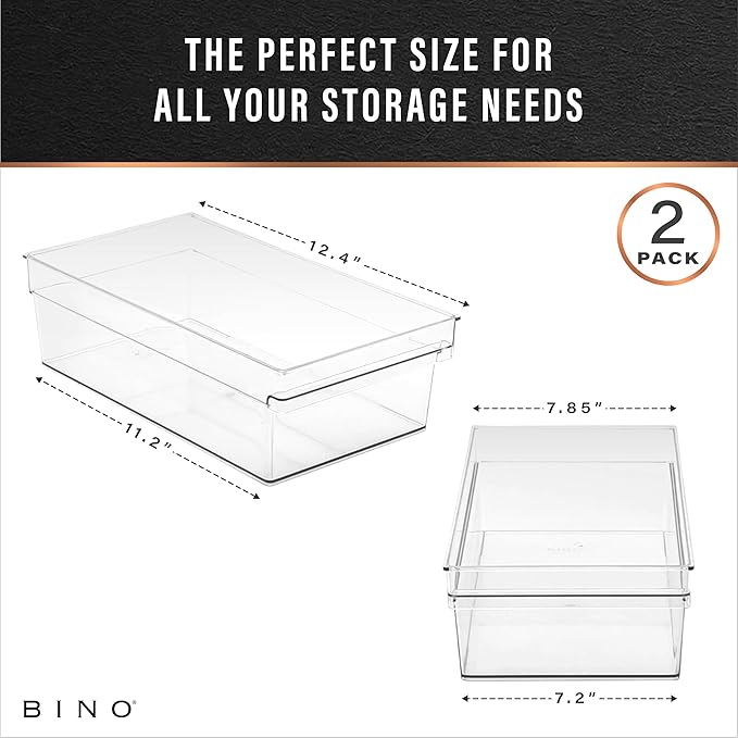 BINO | Plastic Storage Bins, Large - Shallow | THE HANDLER COLLECTION | Multipurpose Organizer Bins | Kitchen Pantry Organizers and Storage | Clear Containers for Organizing Home | Freezer Organizer