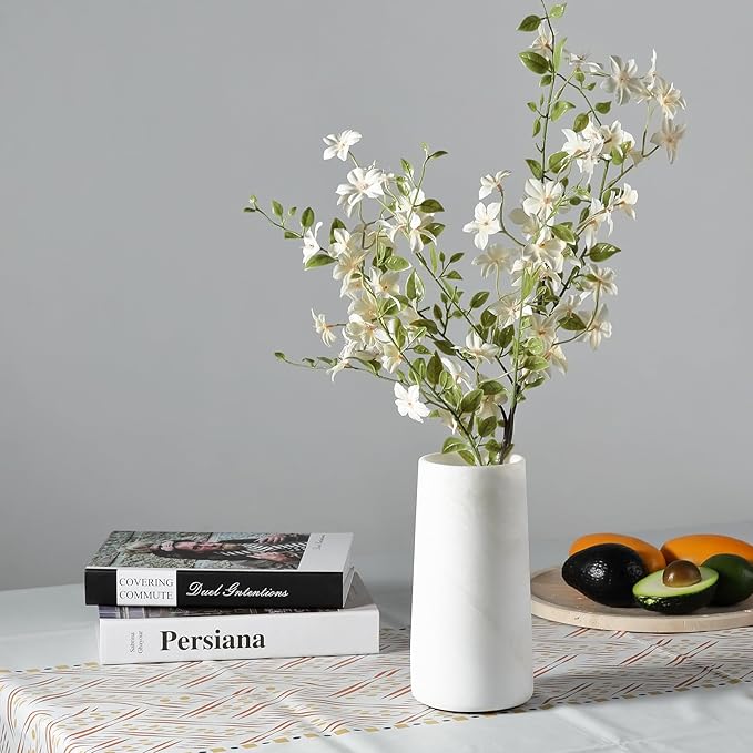 White Marble Vase for Flowers, 8.66" Minimalist Modern Frosted Flower Vase for Home Decor, Decorative Vases for Centerpieces, Living Room, Dining Table, Office, Boho Farmhouse Decor