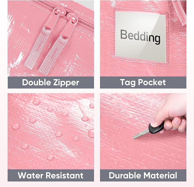 TICONN 4 Pack Extra Large Moving Bags with Zippers & Carrying Handles, Heavy-Duty Storage Tote Moving Boxes for Space Saving (4 Pack, Coral)