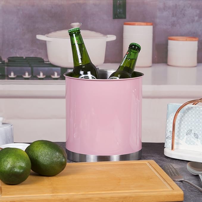 Creative Home Stainless Steel Utensil Holder– 7" Extra Large Cooking Tool Organizer for Kitchen Decor and Countertop Storage, Stable Anti-Tip Design, Durable Powder-Coated Finish, Pink