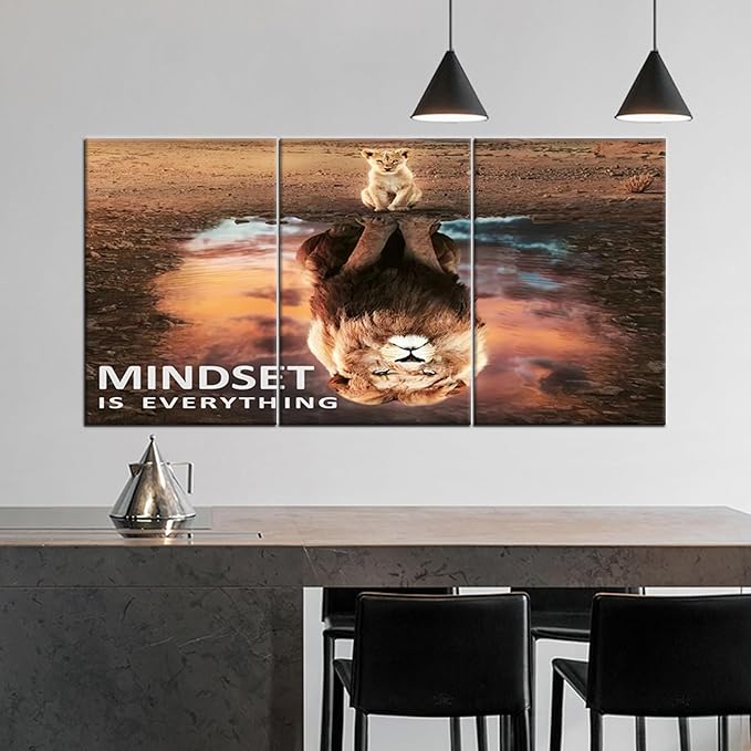 QYHART Inspirational Poster Lion Motivational Wall Art 3 Pieces Canvas Prints Artwork for Living Room Modern Home Decor Painting Pictures Stretched and Framed Ready to Hang [48''Wx 24''H]