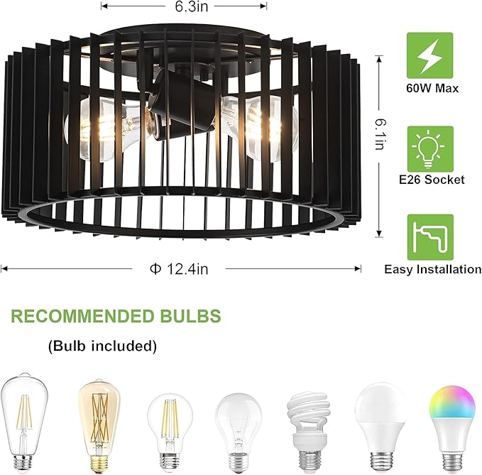 Modern Black Flush Mount Ceiling Light Fixture, Farmhouse Light Fixture for Kitchen, Bedroom, Entryway Porch Foyer Living Room < Bulb NOT Included >