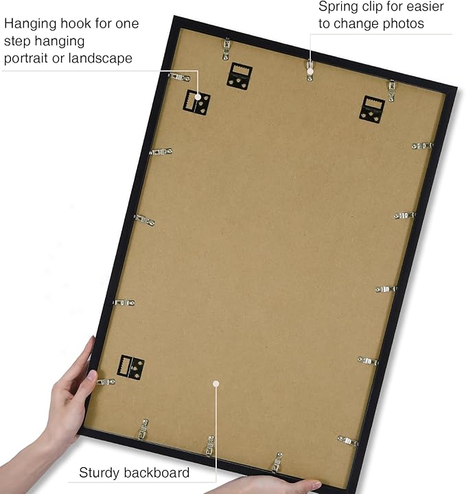 Vittanly 16x24 Picture Frame with Plexiglass - Large Black Poster Frame for Wall Display - Includes 12x18 Mat, Made of Durable PVC Design - 3 Pack