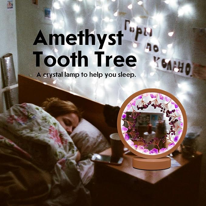 Runyangshi Crystal Night Lamp Natural Citrine Crystals Small Tree Bedside Ambient Lamp USB Port 3 Colours Adjustable Lamp Suitable Night Light for Living Room Bedroom Office Home Decor Gift