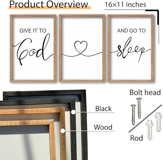 SRSZHIYUE Give It To God And Go to Sleep Set of 3 Wall Decor 16"x11" for Master Bedroom Above Bed Sign Guest Room Decoration (Wood)