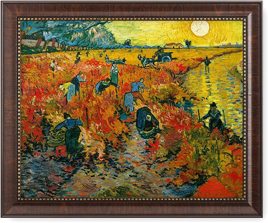 DECORARTS - The Red Vineyards - Vincent Van Gogh Giclee Prints w/Antique Brown Frame for Wall Decor. Picture Size: 20x16, Total Size w/Frame: 23x19