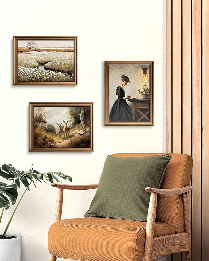 Gold Framed Wall Art Room Decor Classical Oil Painting Canvas Print Vintage Wall Art for Living Room Bedroom Decor (Young Girl, 16L" x 12W")