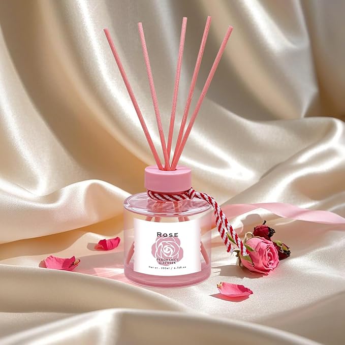 Rose Reed Diffuser Set, 6.77OZ(200ML) Large Capacity Natural Non-Toxic Oil, Reed Diffusers Set for Home