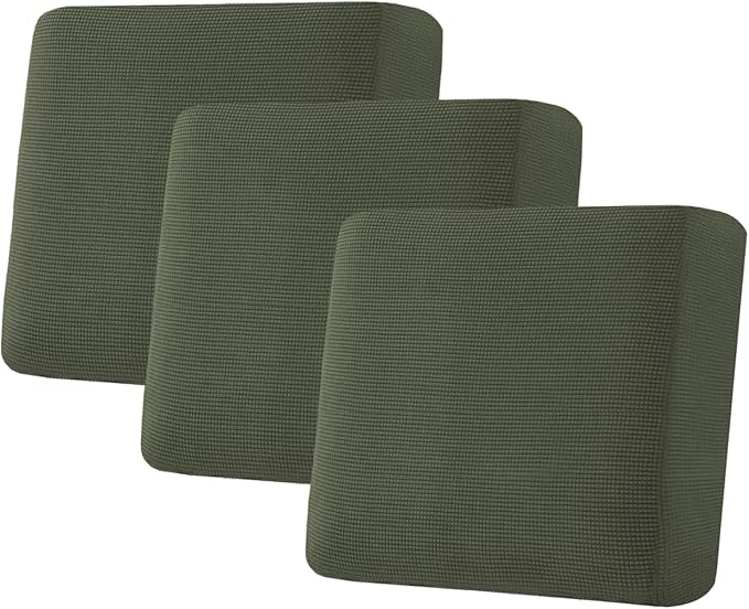 H.VERSAILTEX Super Stretch Individual Seat Cushion Covers Sofa Covers Couch Covers Slipcover Sets Thick Jacquard Textured Twill Fabric (3 Piece XL Sofa Cushion Covers, Olive)