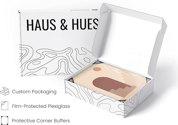 HAUS AND HUES Woman Drawing Line Art Wall Decor (24.00" X 36.00", Beige Framed, Sun and Two Staircases)