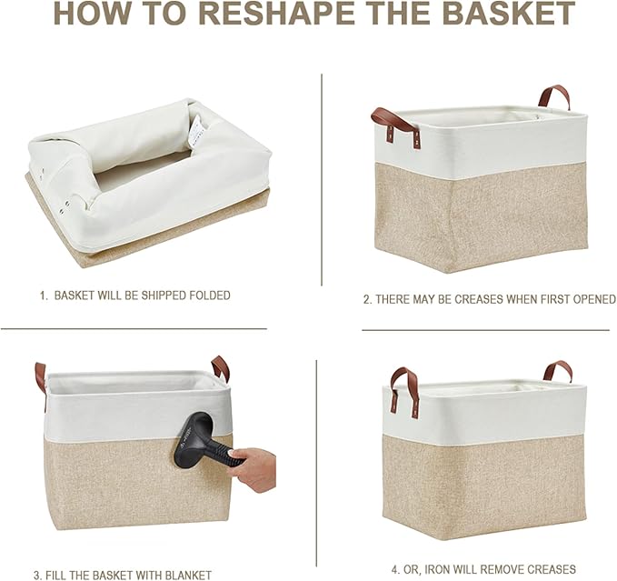 DECOMOMO Fabric Storage Basket Large Closet Storage Bins for Toys Nursery & Laundry Storage (Beige & White, XXL - 3 Pack)