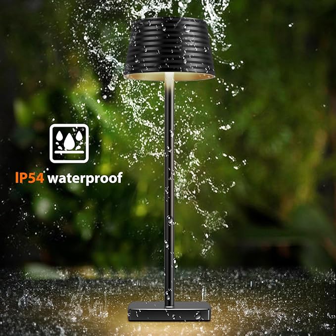 Cordless Table Lamps Rechargeable,Battery 6000mAh LED Portable Lights for Outdoor/Patio/Restaurant/Indoor Desk Lamp - IP54 Waterproof 3 Colors Stepless Dimming (Black)