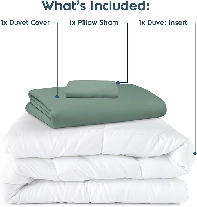 Nestl Twin Duvet Cover Set with Comforter Insert - Sage Green 3 Piece 68x90 Duvet Cover & 1 Pillow Sham with White Quilted Down Alternative Comforter, Ultra Soft, All Season