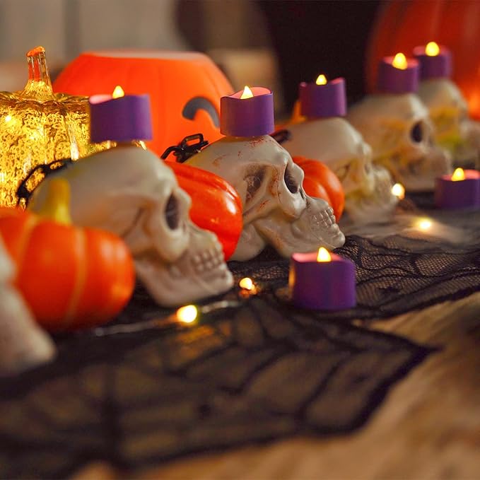 Homemory Purple Tea Lights Candles Battery Operated, 200+Hour Flameless Flickering Fake Electric LED Colored Tealights Candles for Party, Wedding, Halloween, Mardi Gras, Holiday Decor, 12-Pack