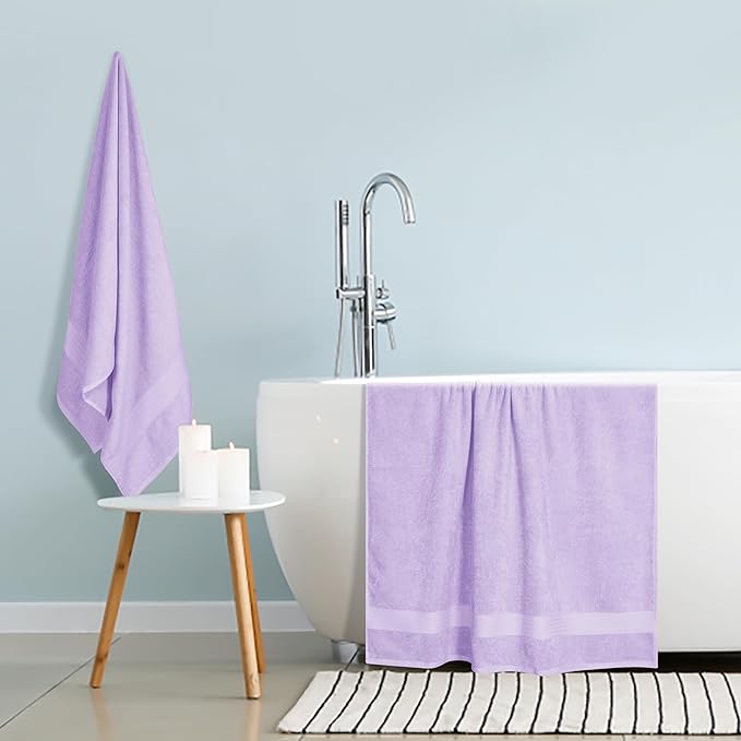 GLAMBURG Premium Cotton Oversized 2 Pack Bath Sheet 35x70-100% Pure Cotton - Ideal for Everyday use - Ultra Soft & Highly Absorbent - Machine Washable - Purple