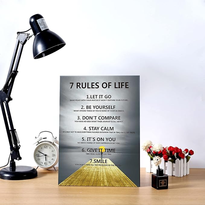 7 Rules of Life Motivational wall decor on canvas for classroom prints posters,inspirational wall art prints for home decor or home Positive for Office preppy room decor for Living Room A-253