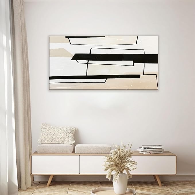TAIJXAGSG Abstract White Wall Art Living Room Modern Painting Picture 24"X 48" Canvas Art Wall Decor Abstract Art Canvas Prints Artwork For Bathroom Kitchen Black And White Wall Decoration