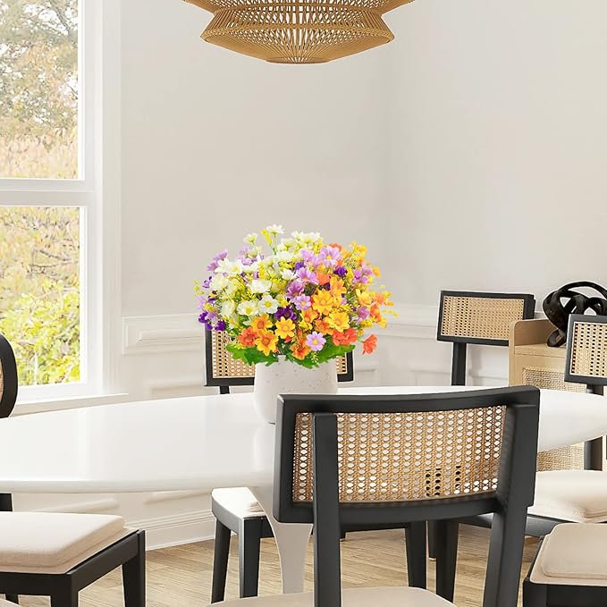 Uieke 6PCS Artificial Daisy Mums Flowers Outdoor UV Resistant Fake Silk Flowers No Fade for Outside Home DIY Garden Porch Window Box Décor (Orange Yellow. White, Purple)