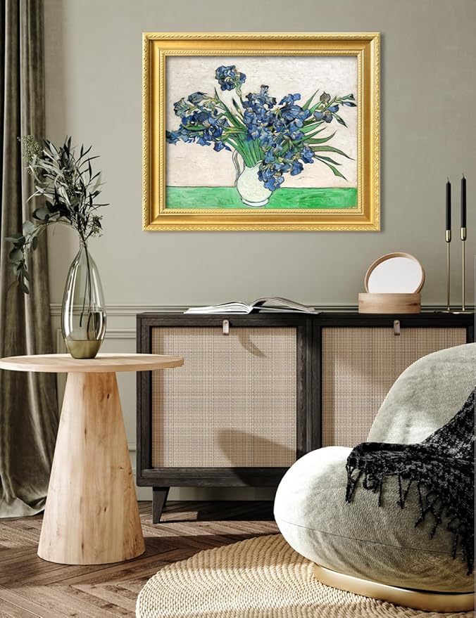 DECORARTS - Vase with Irises, 1889 by Vincent Van Gogh. Giclee Print on Acid-Free Canvas in Gold Solid Wood Frame. Picture Size: 20x16, Total Size: 24.75x20.75, Made in USA