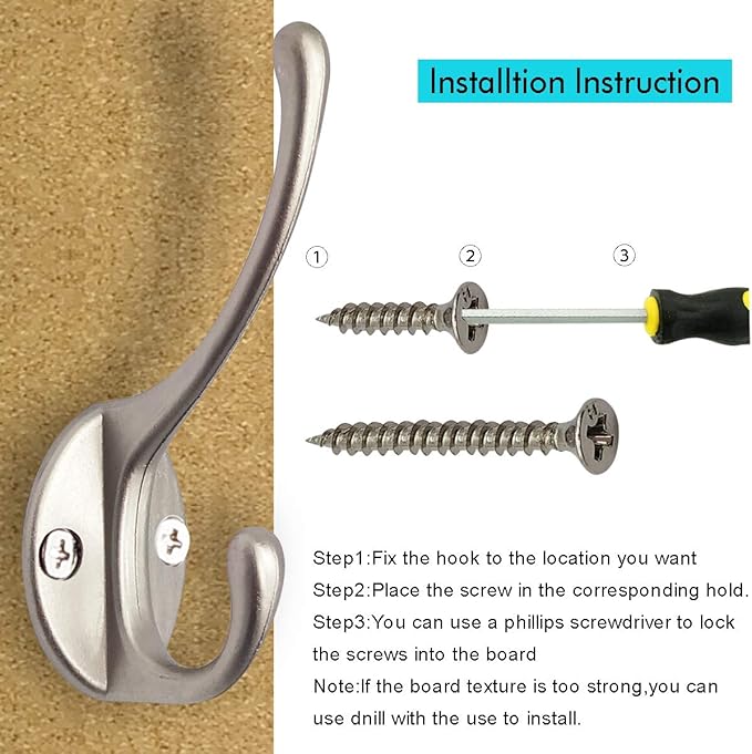 IBosins 10 Pack Heavy Duty Dual Coat Hooks Wall Mounted with 40 Screws Retro Double Hooks Utility Silvery Hooks for Coat, Scarf, Bag, Towel, Key, Cap, Cup, Hat (Silvery)