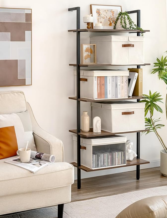 StorageWorks Storage Bins with Lid and Clear Window, Fabric Storage Boxes with Lids, Stackable Basket for Shelves, Closet Organizer and Storage Bins, Beige, Jumbo, 4-Pack