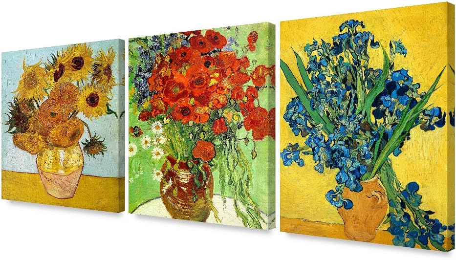DECORARTS - Triptych (Van Gogh Flower Series), Vincent classic Art Reproduction. Giclee Canvas Prints Wall Art for Home Decor 24x30, 3pcs/set