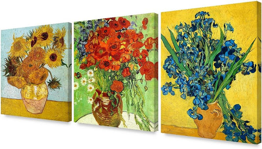 DECORARTS - Triptych (Van Gogh Flower Series), Vincent classic Art Reproduction. Giclee Canvas Prints Wall Art for Home Decor 24x30, 3pcs/set