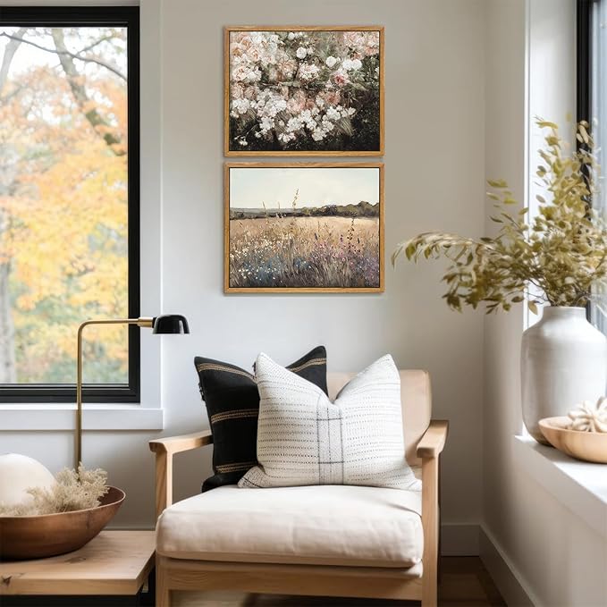 KBKBART Framed Canvas Wall Art for Living Room Bedroom Decor,Vintage Moody Floral Art Print Flower Rose Garden Canvas Painting, Rustic Bathroom Decor, Classical Vintage Wall Art(12"x16")